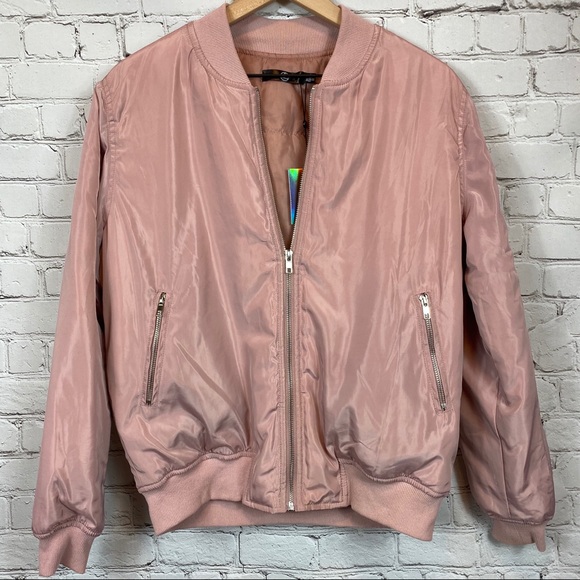 MISSGUIDED Satin Padded Bomber Jacket 8 Pink - Picture 2 of 8
